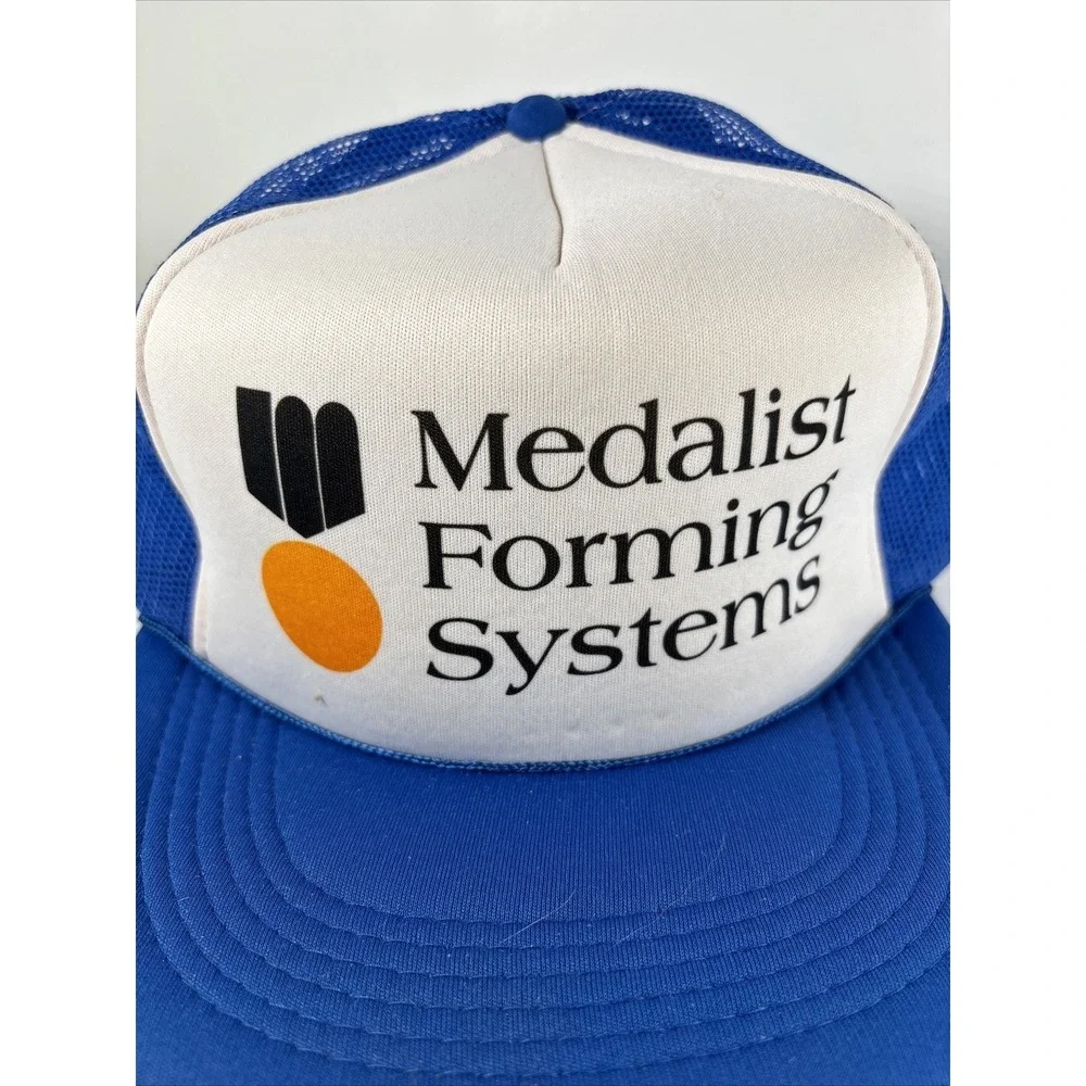 Medalist Forming Systems‎ Trucker Snapback Mesh Hat Workwear Cap Blue White